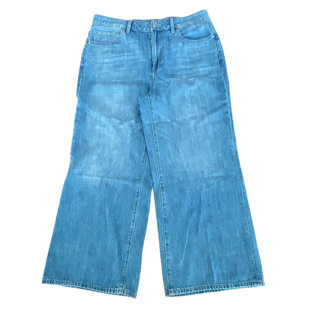 Chicos High Rise Wide Leg Crop Jeans‎ Size 8 Medium Wash Cotton Linen Blend